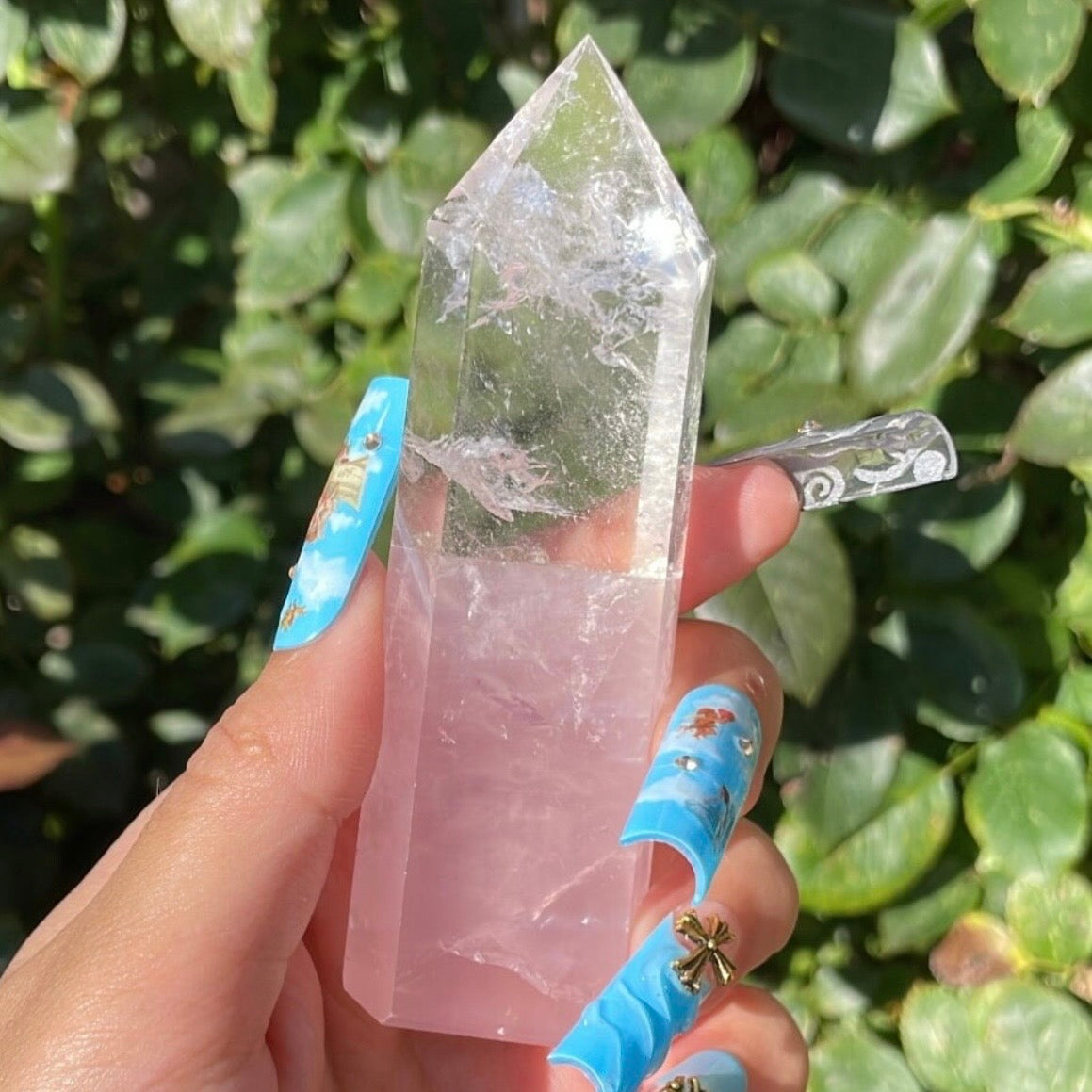Rose & Clear quartz tower