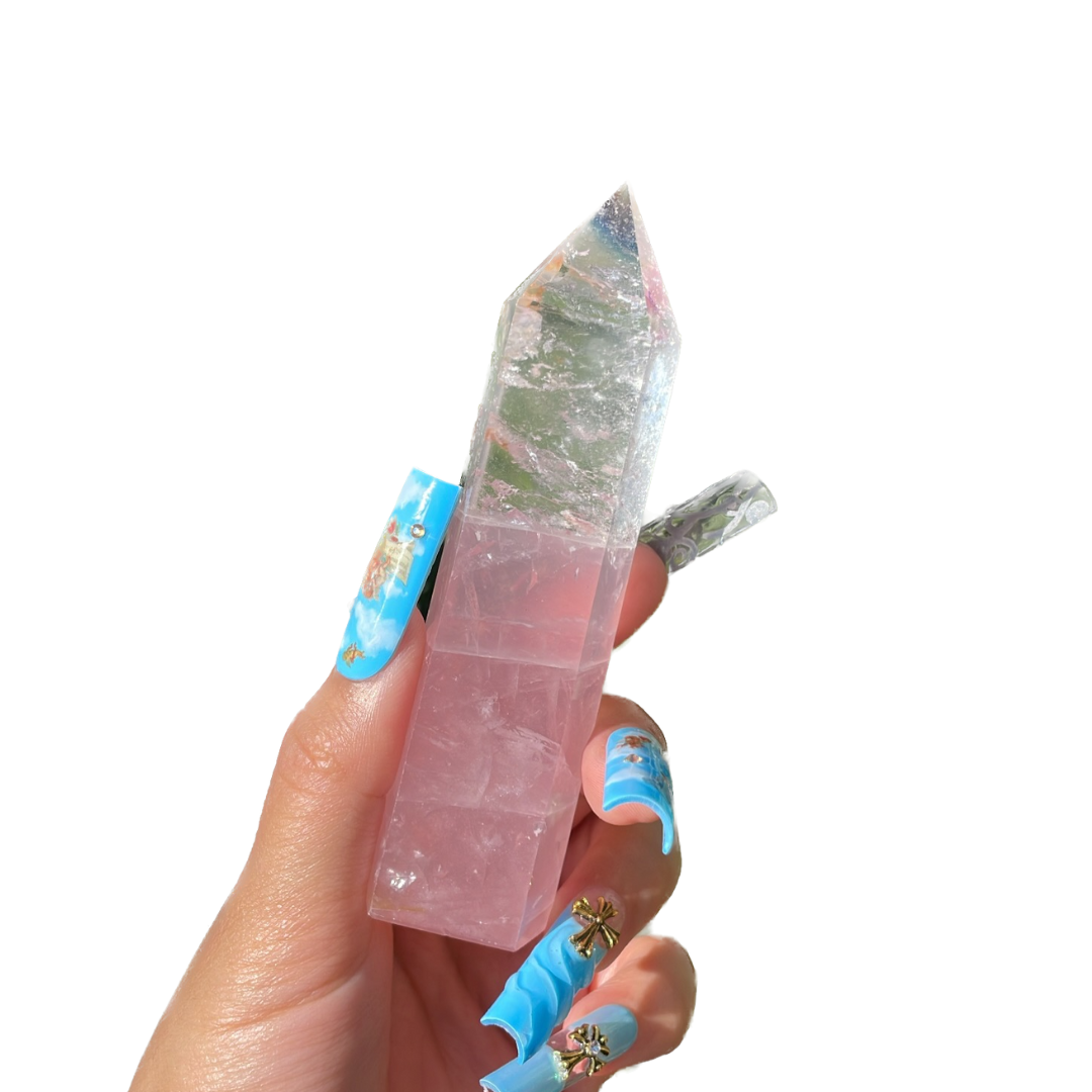 Rose & Clear quartz tower